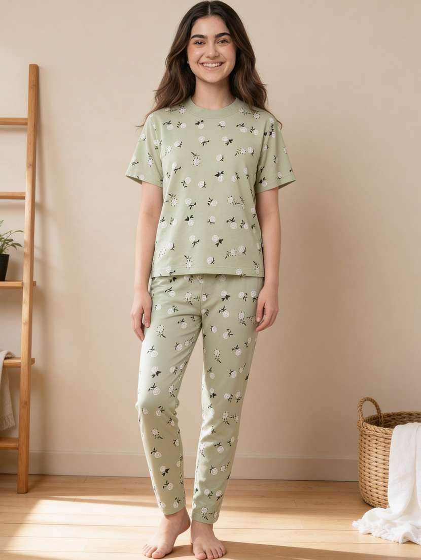 girls olive cotton pyjama set nightwear