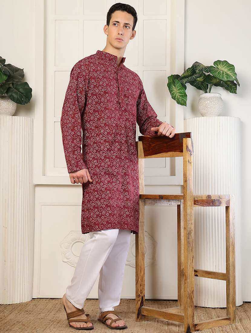 Men Printed Mandarin Neck Long Kurta - 22485919 -  Standard Image - 3