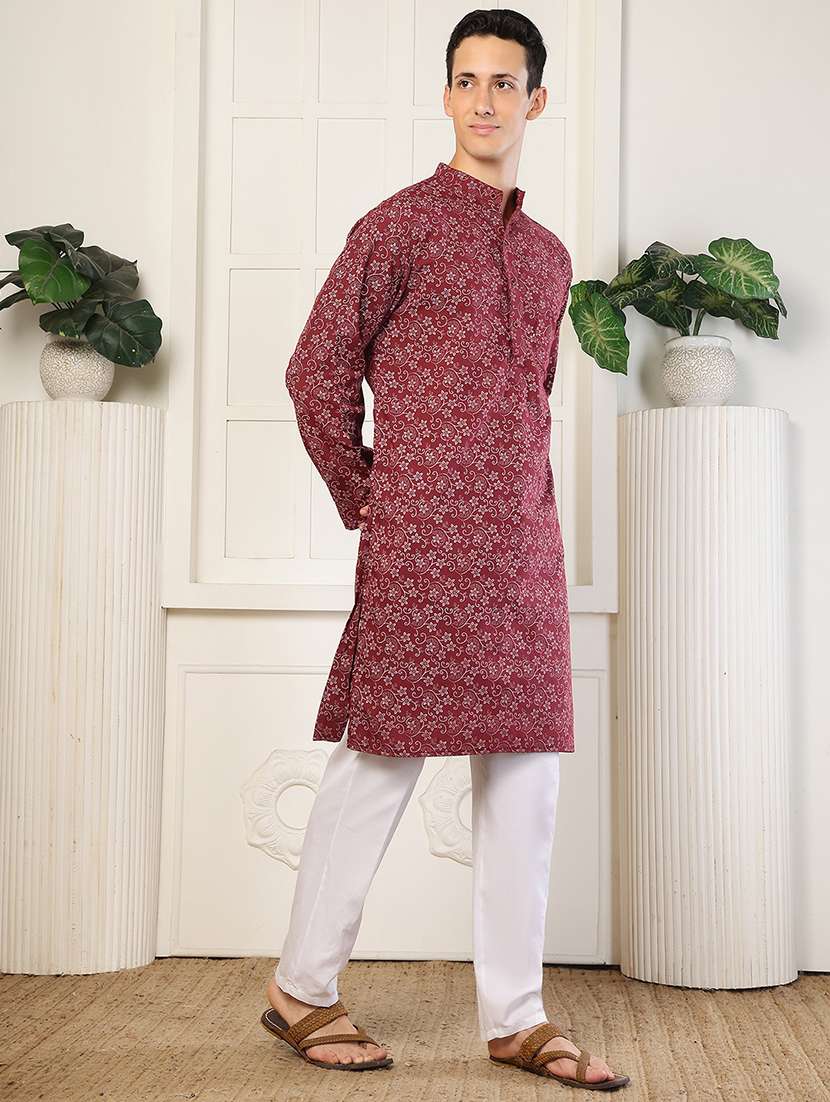 Men Printed Mandarin Neck Long Kurta - 22485919 -  Standard Image - 5