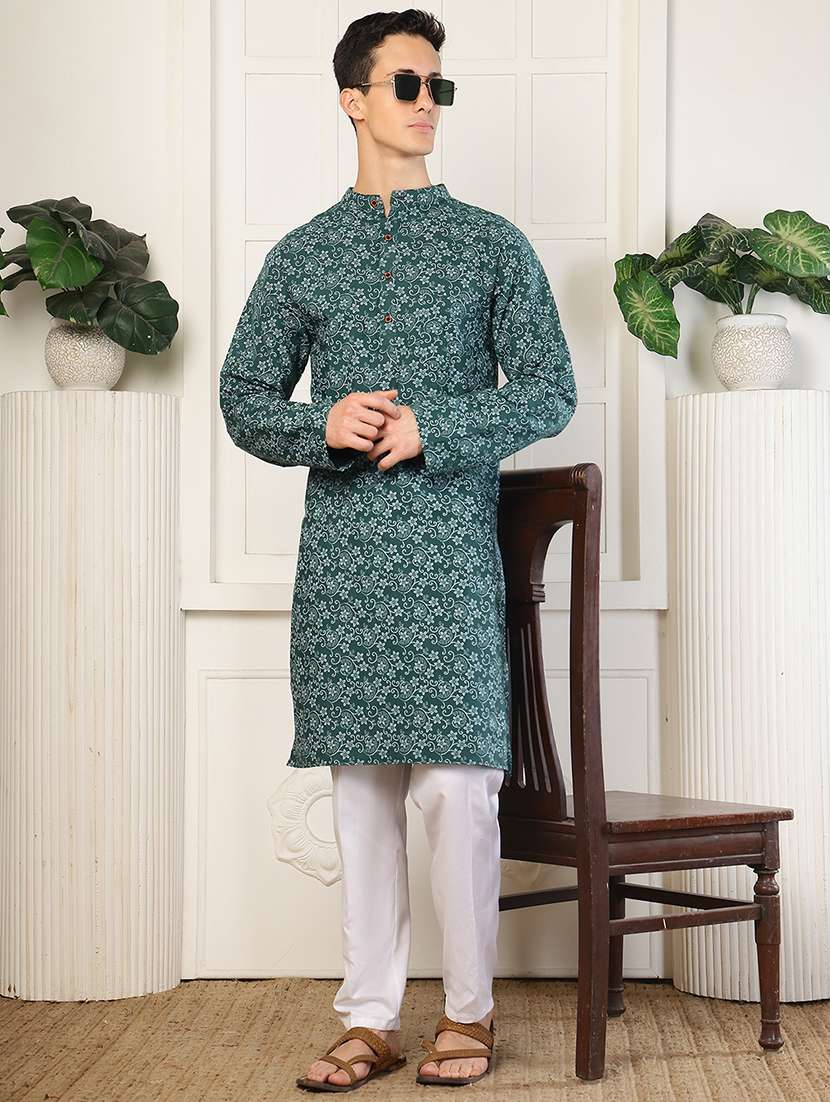 men printed mandarin neck long kurta - 22485921 -  Standard Image - 5