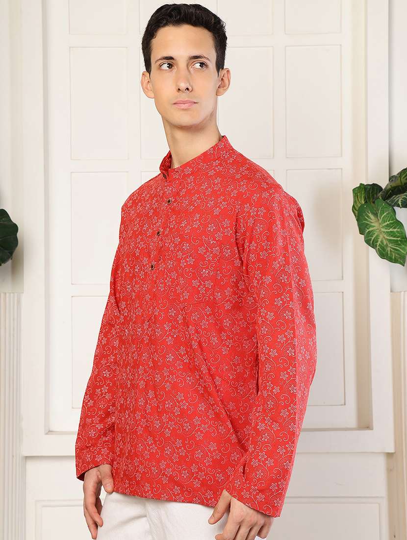 men floral printed mandarin neck short kurta - 22485924 -  Standard Image - 5