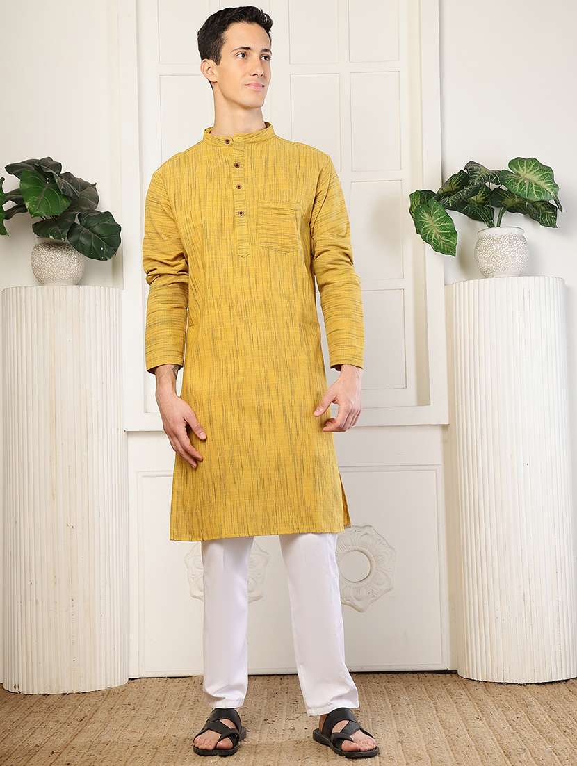 men self design mandarin neck long kurta