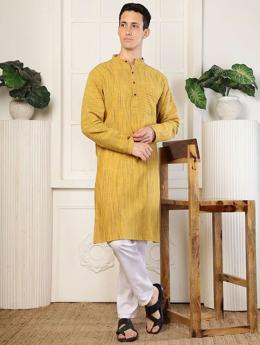 men self design mandarin neck long kurta - 22485931 -  Standard Image - 3