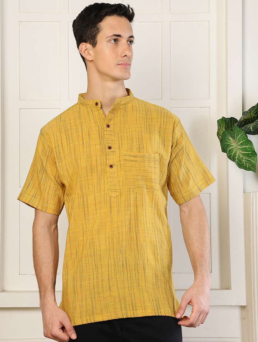 men self design mandarin neck short kurta