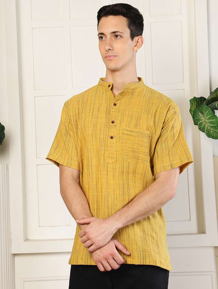 men self design mandarin neck short kurta - 22485932 -  Standard Image - 3