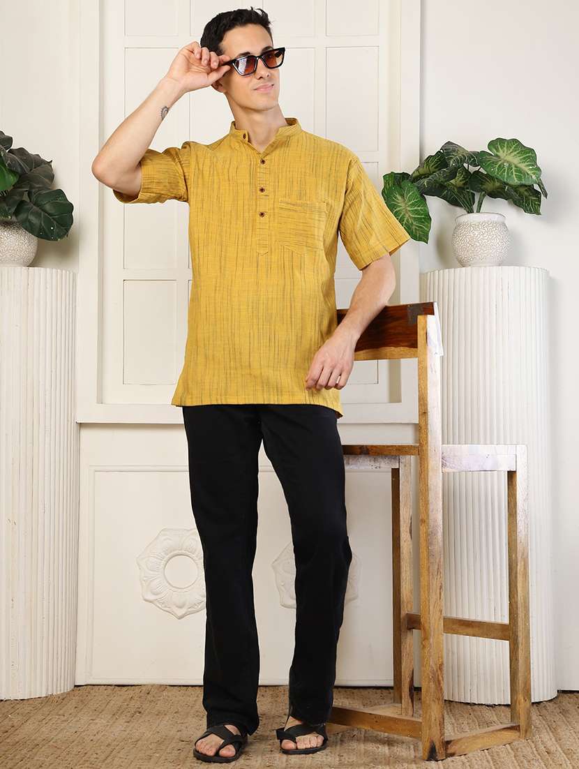 men self design mandarin neck short kurta - 22485932 -  Standard Image - 5