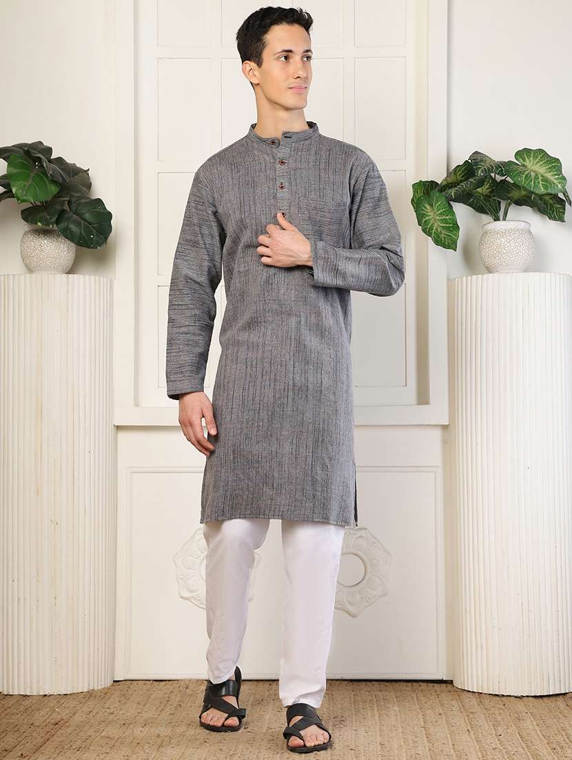 men self design mandarin neck long kurta