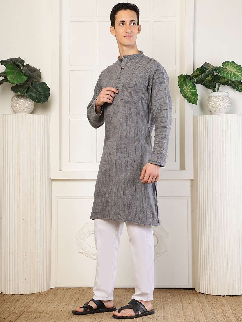 men self design mandarin neck long kurta - 22485933 -  Standard Image - 3