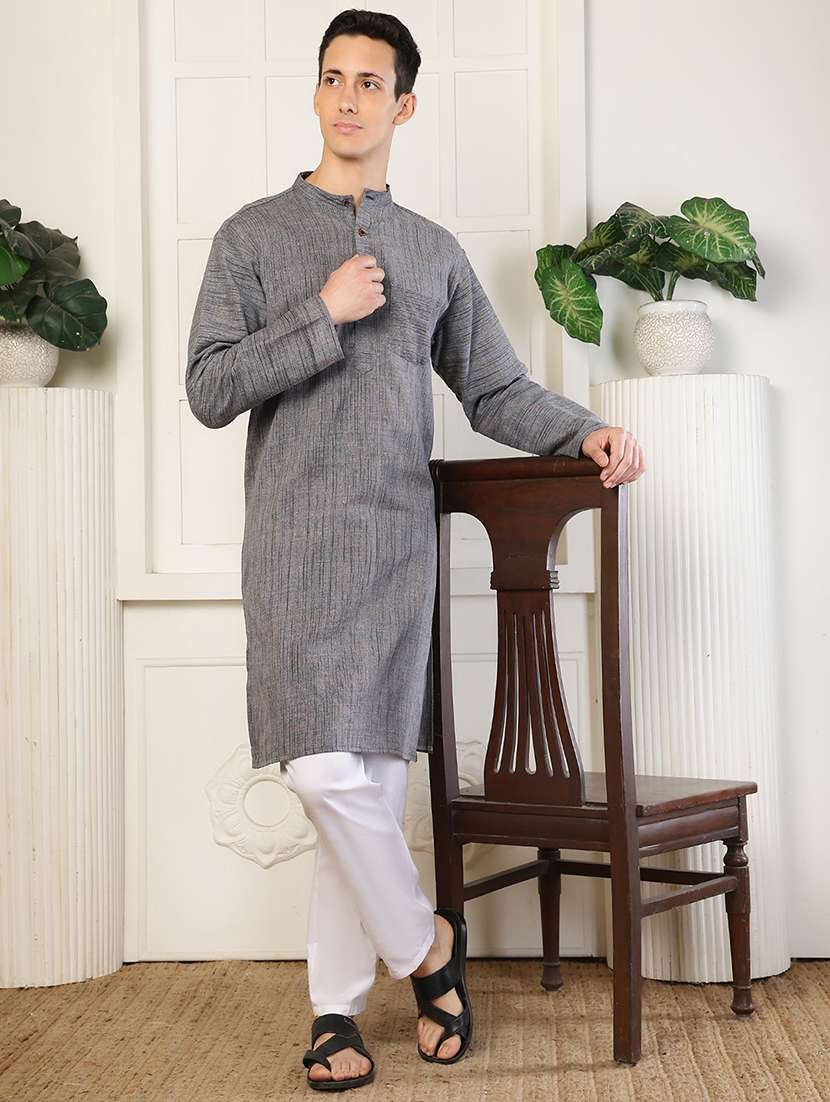 men self design mandarin neck long kurta - 22485933 -  Standard Image - 5