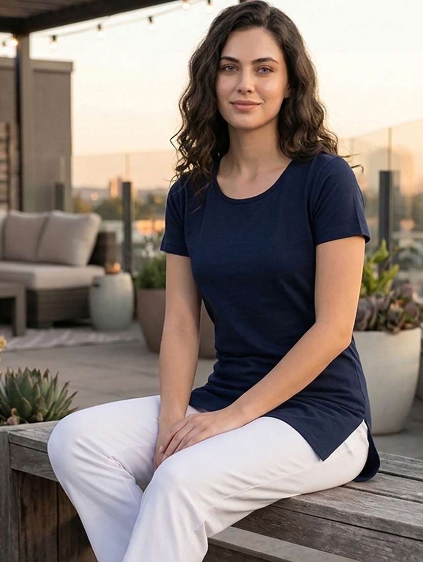 women solid short sleeve loungewear t-shirt