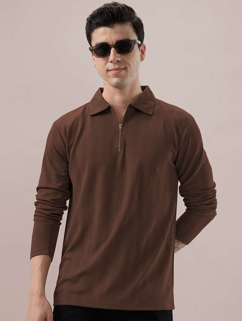 men self design long sleeve regular fit polo t-shirt