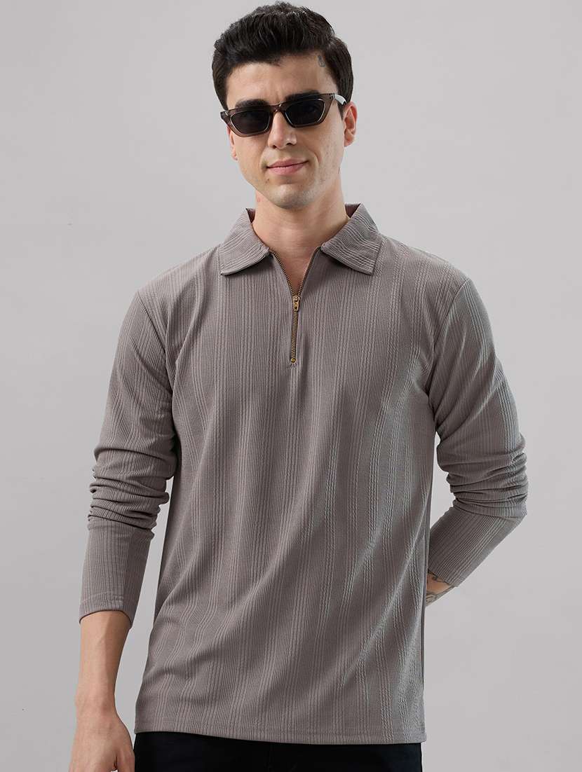 men self design long sleeve regular fit polo t-shirt