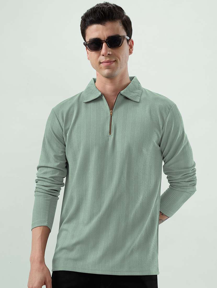 men self design long sleeve regular fit polo t-shirt