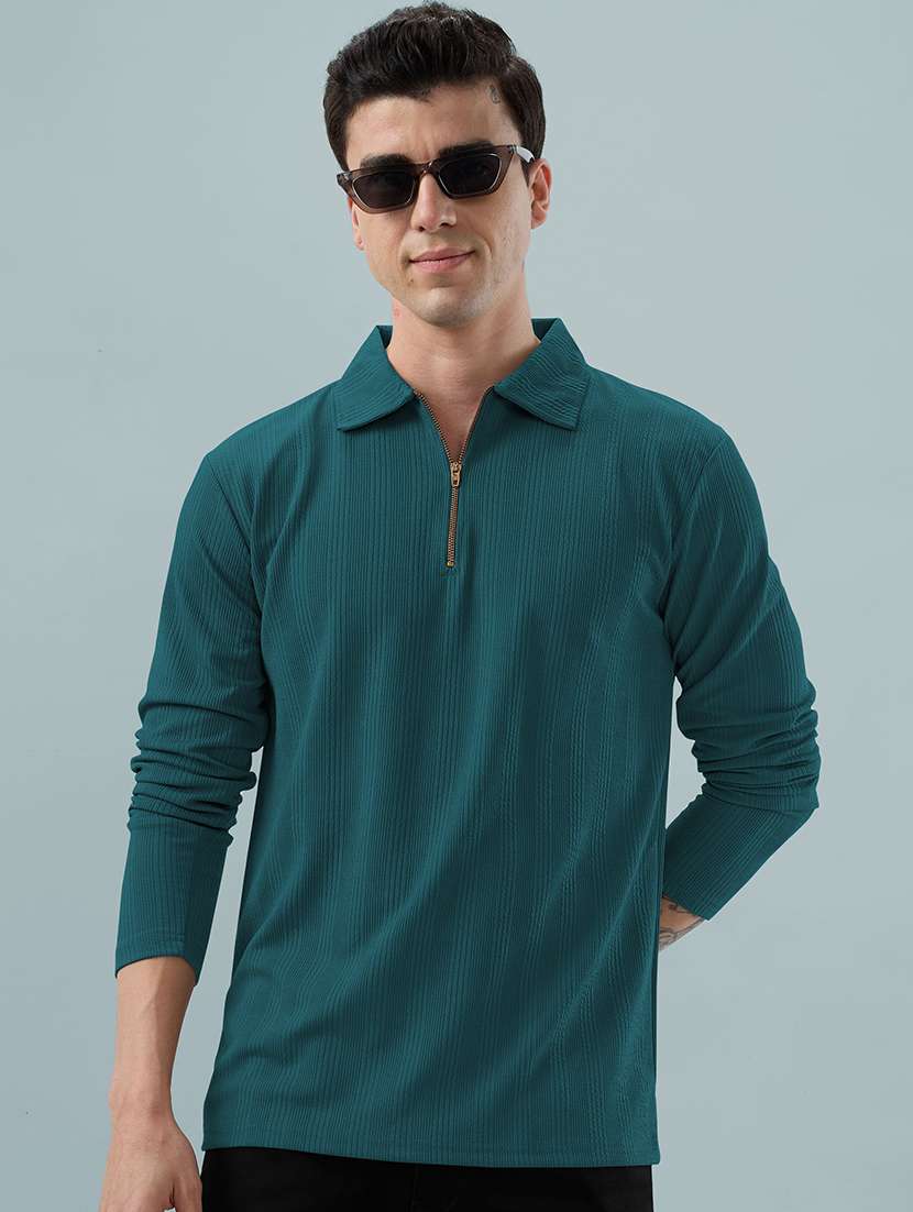 men self design long sleeve regular fit polo t-shirt