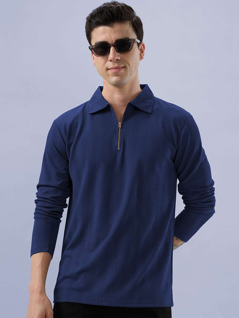 men self design long sleeve regular fit polo t-shirt