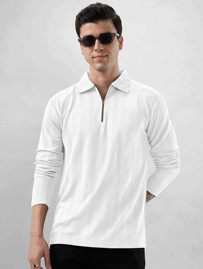 men self design long sleeve regular fit polo t-shirt