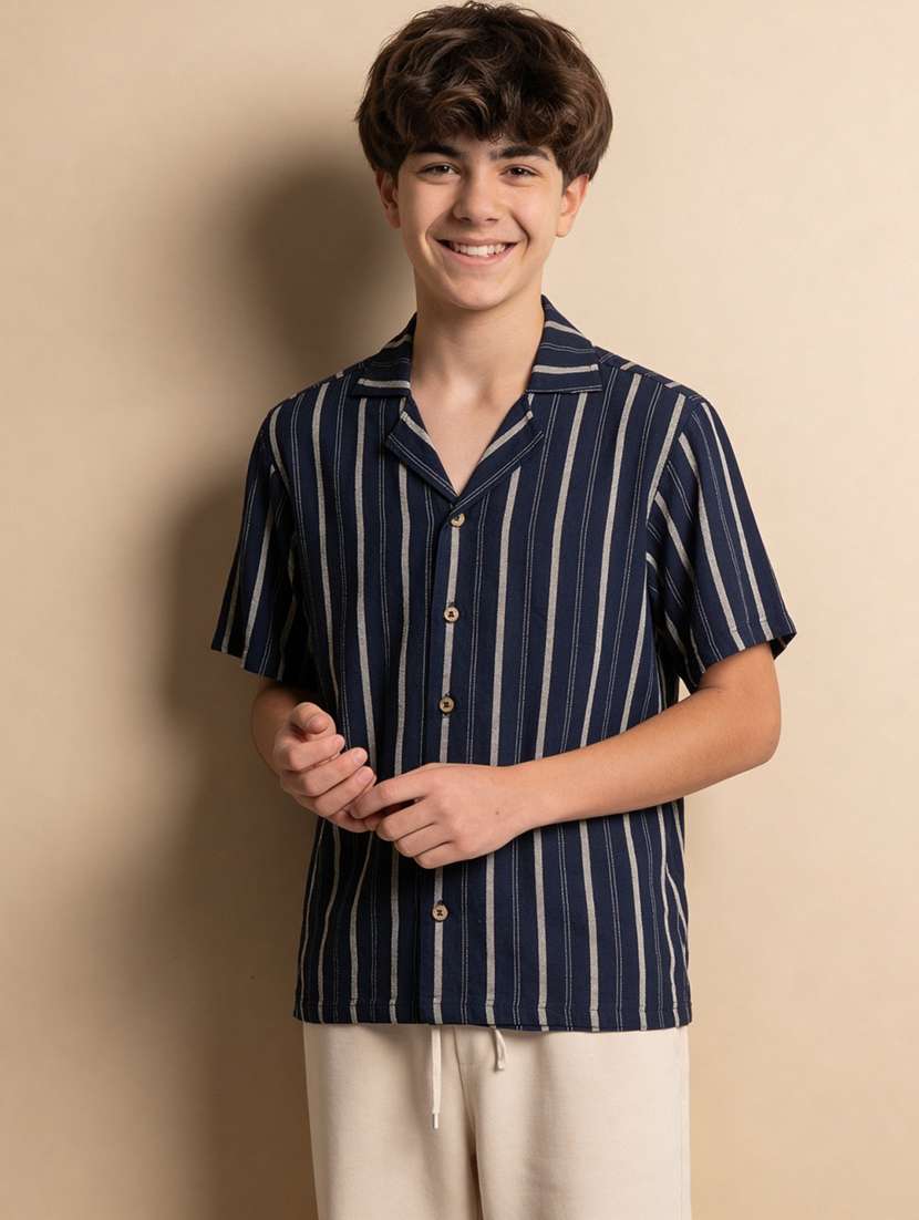 boys navy blue cotton shirt