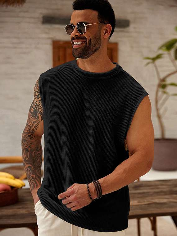 men self design sleeveless regular fit t-shirt - 22486040 -  Standard Image - 3