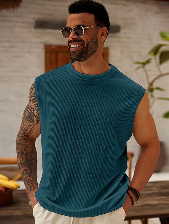 men self design sleeveless regular fit t-shirt