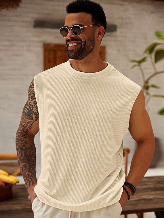 men self design sleeveless regular fit t-shirt
