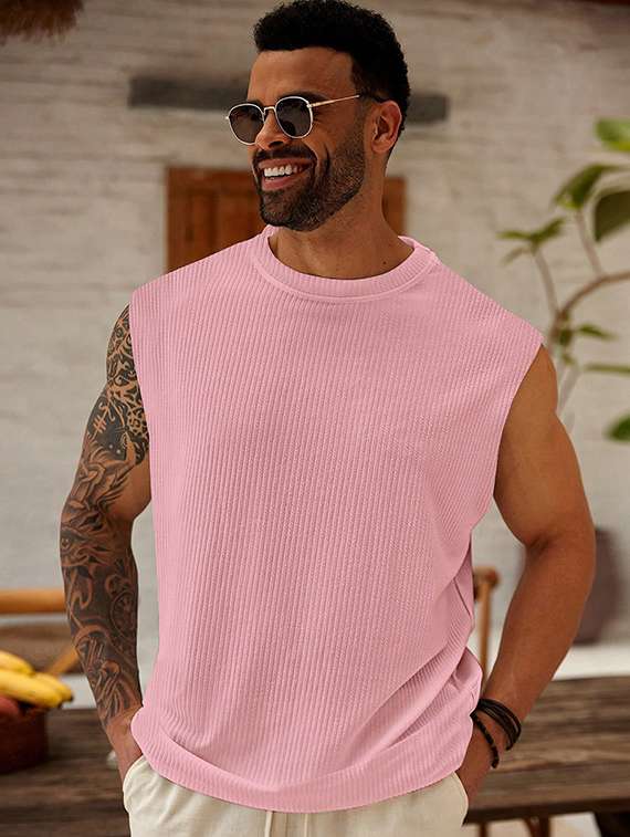 men self design sleeveless regular fit t-shirt