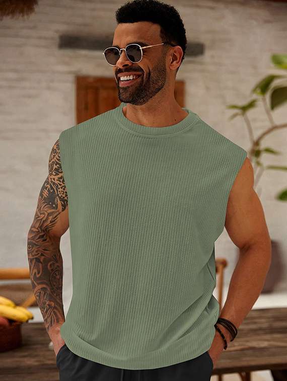 men self design sleeveless regular fit t-shirt