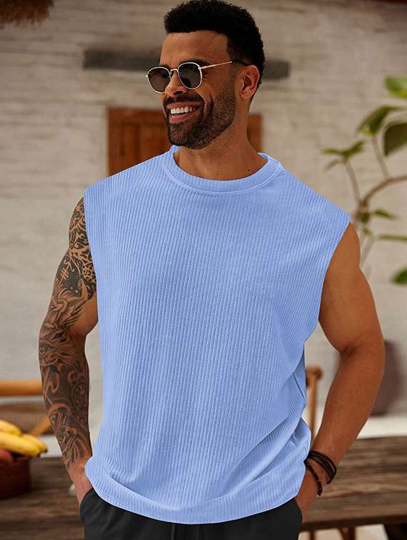 men self design sleeveless regular fit t-shirt