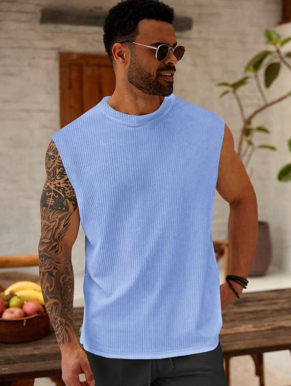 men self design sleeveless regular fit t-shirt - 22486049 -  Standard Image - 3