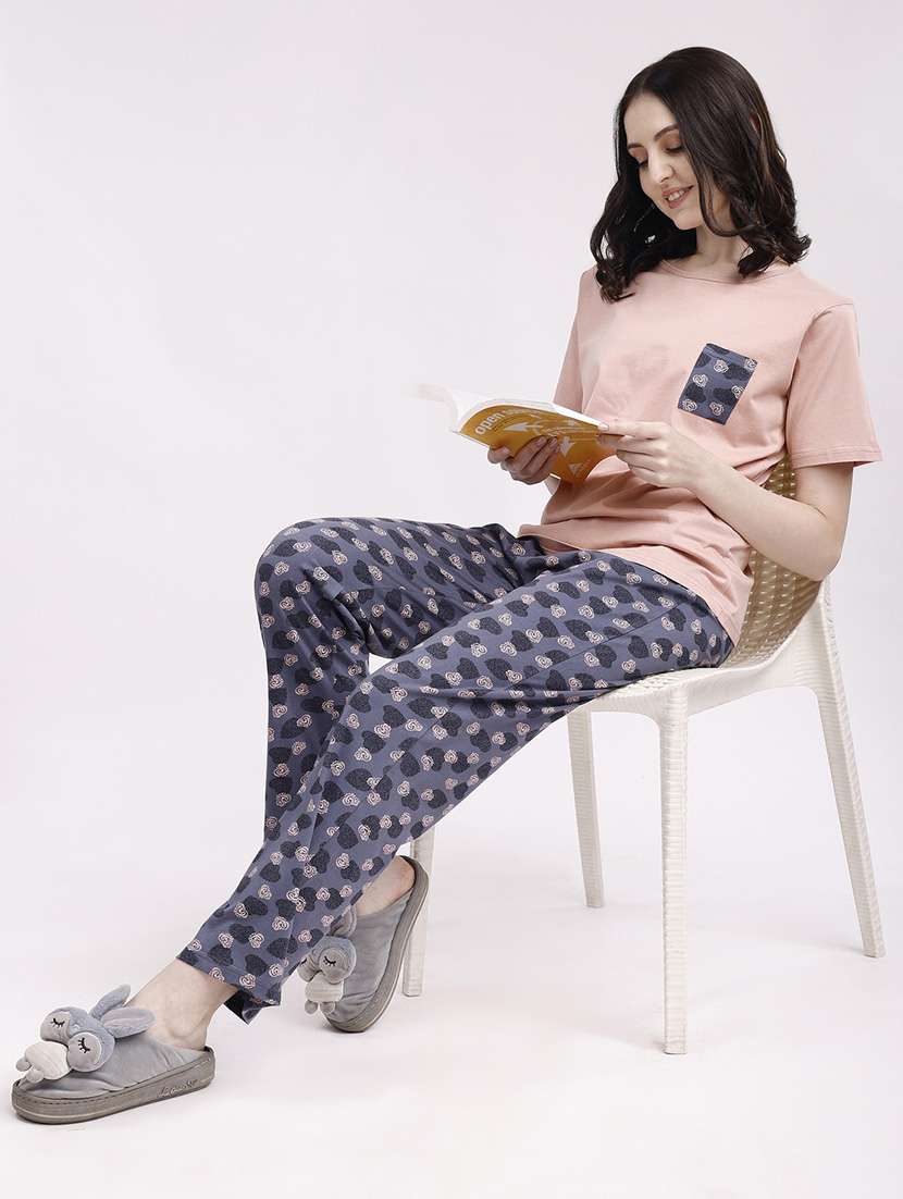 women peach cotton pyjama set nightwear set