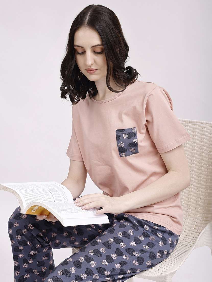 Women Peach Cotton Pyjama Set Nightwear Set - 22486070 -  Standard Image - 5