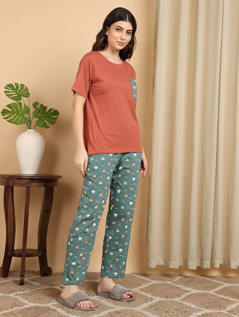 women peach cotton pyjama set nightwear set - 22486074 -  Standard Image - 3
