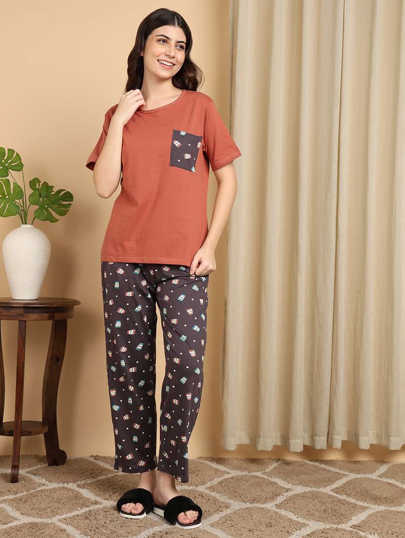 girls cotton abstract print pyjama set