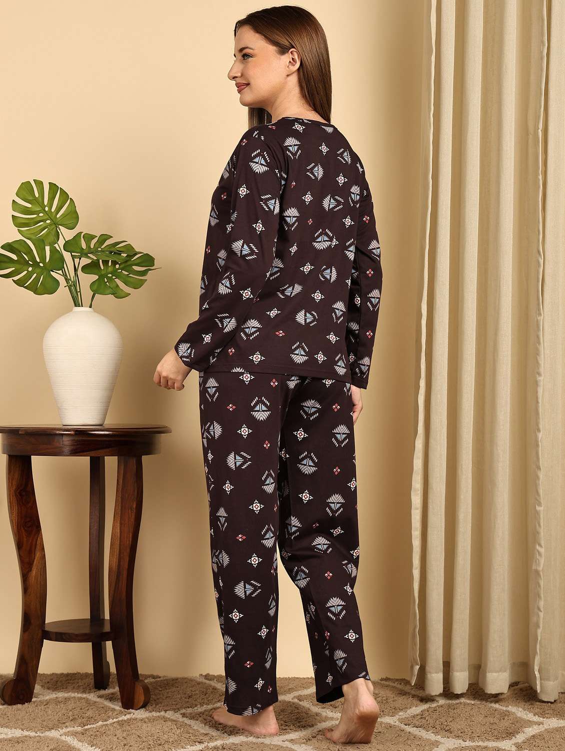 Girls Cotton Abstract Print Round Neck Long Sleeves Pyjama Set - 22486078 -  Standard Image - 3