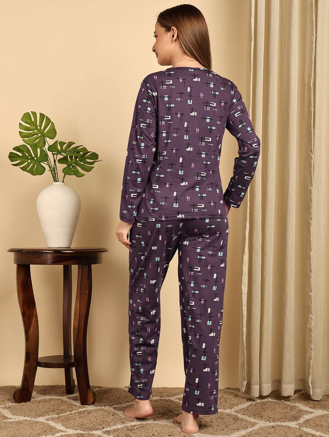women purple cotton pyjama set nightwear set - 22486081 -  Standard Image - 3