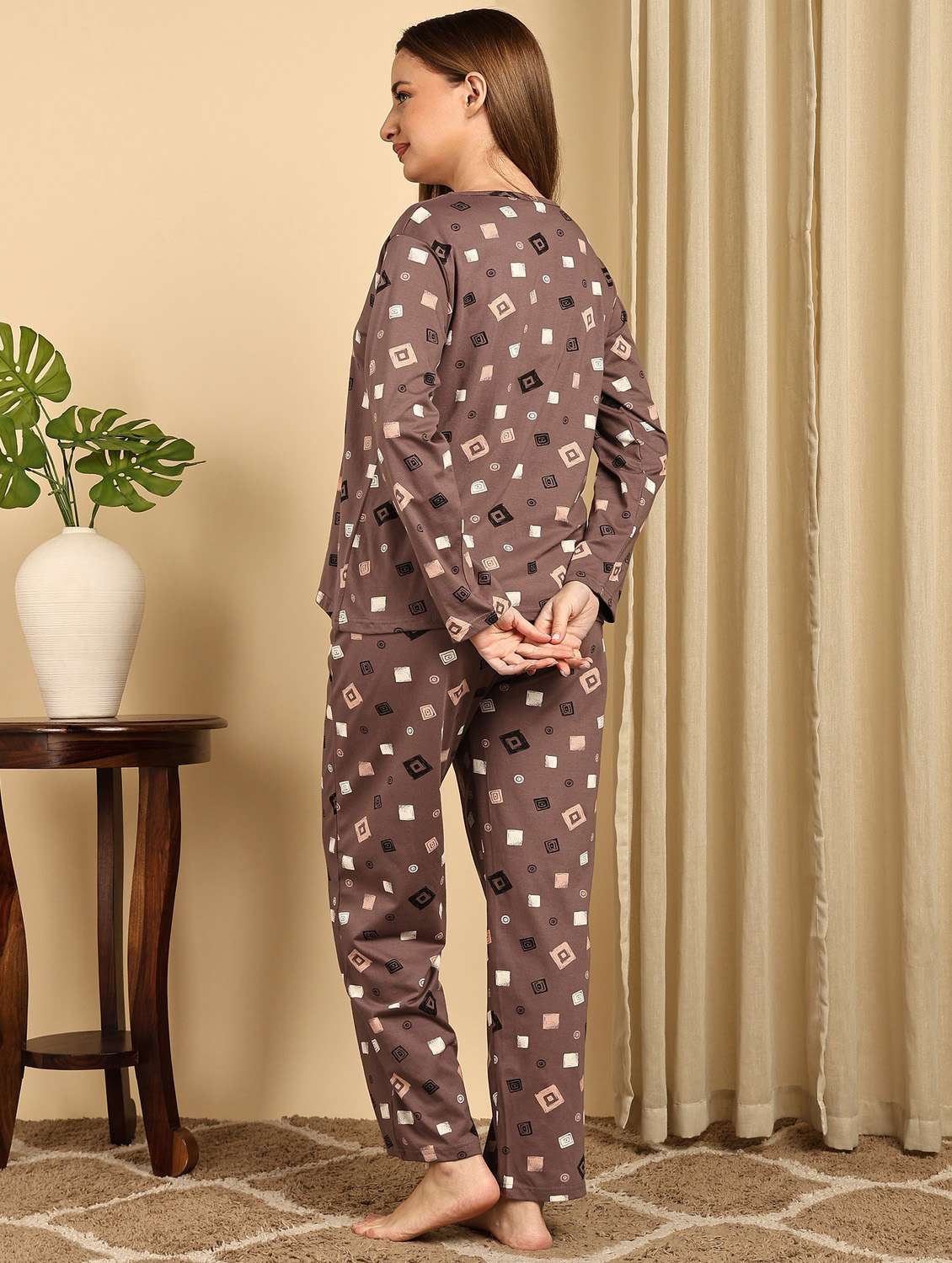 girls peach cotton pyjama set nightwear set - 22486084 -  Standard Image - 3