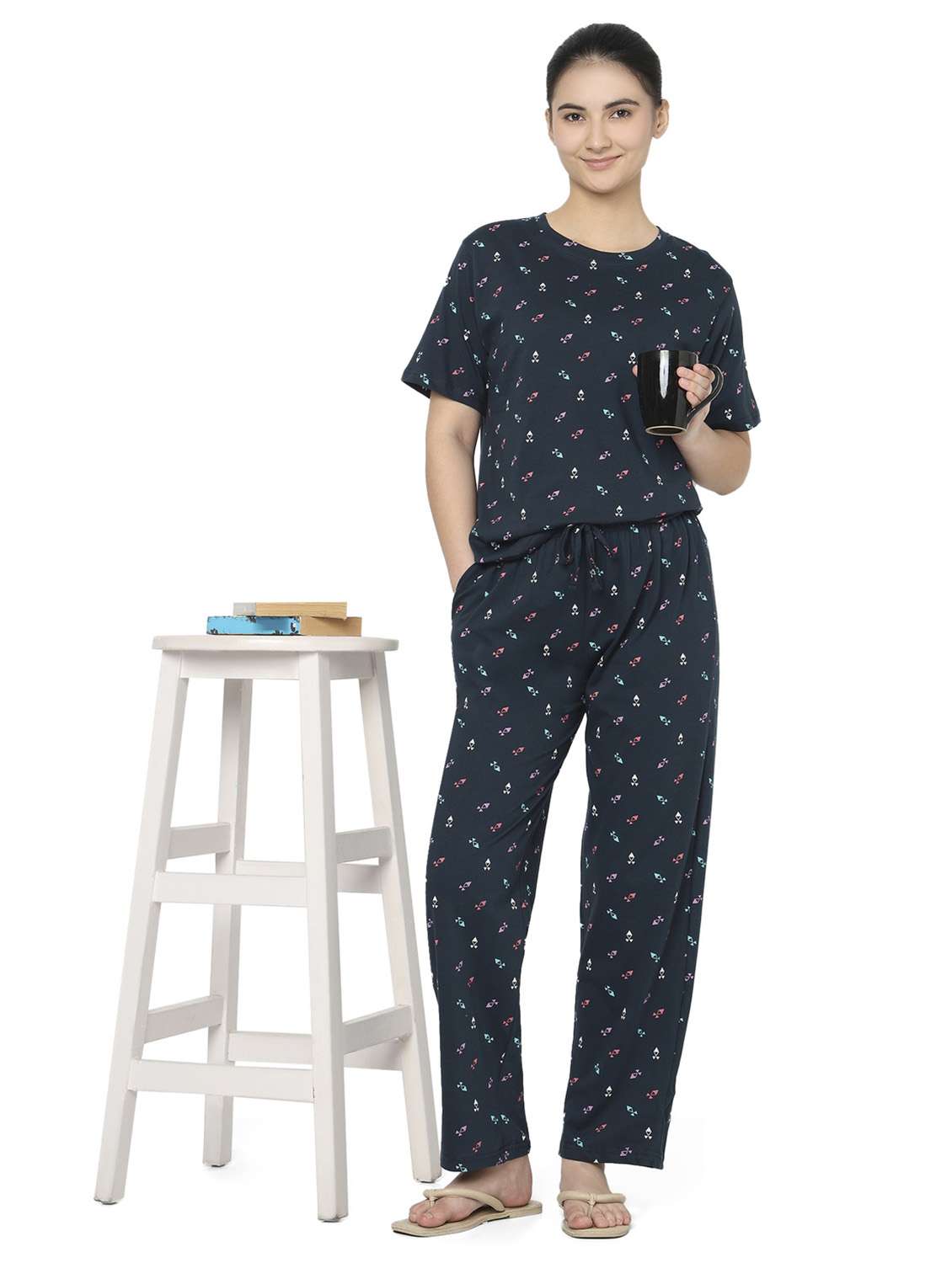 girls abstract print cotton short sleeves pyjama set