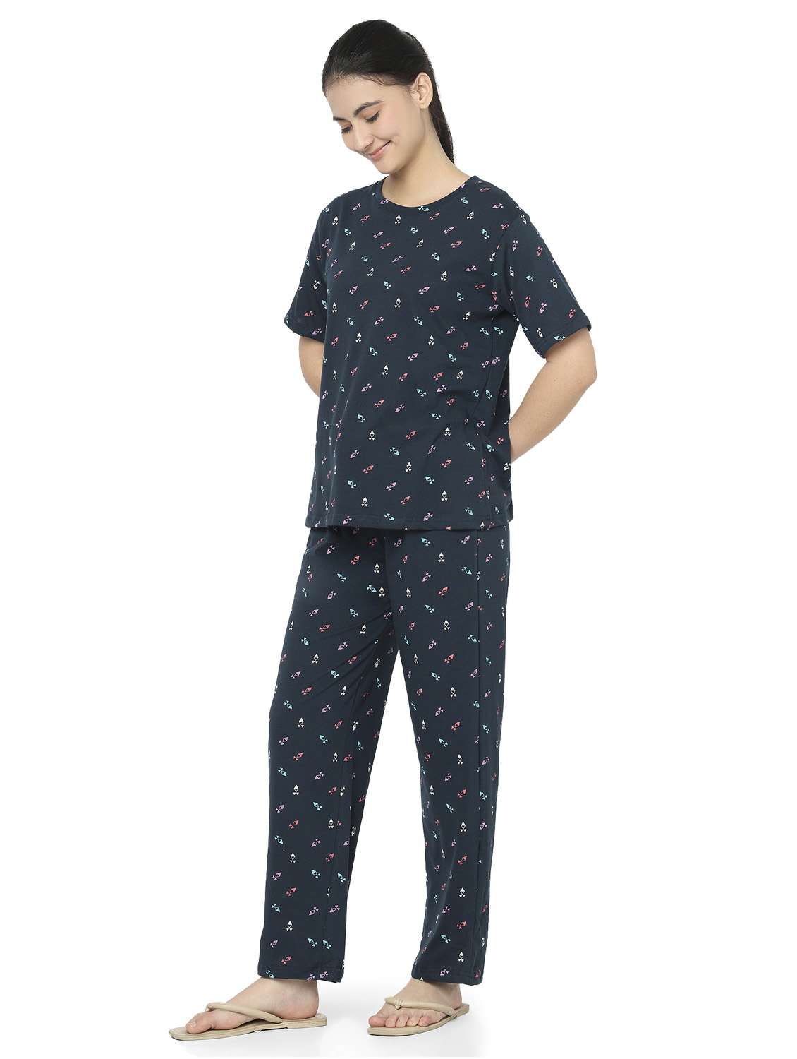 Girls Abstract Print Cotton Short Sleeves Pyjama Set - 22486087 -  Standard Image - 3