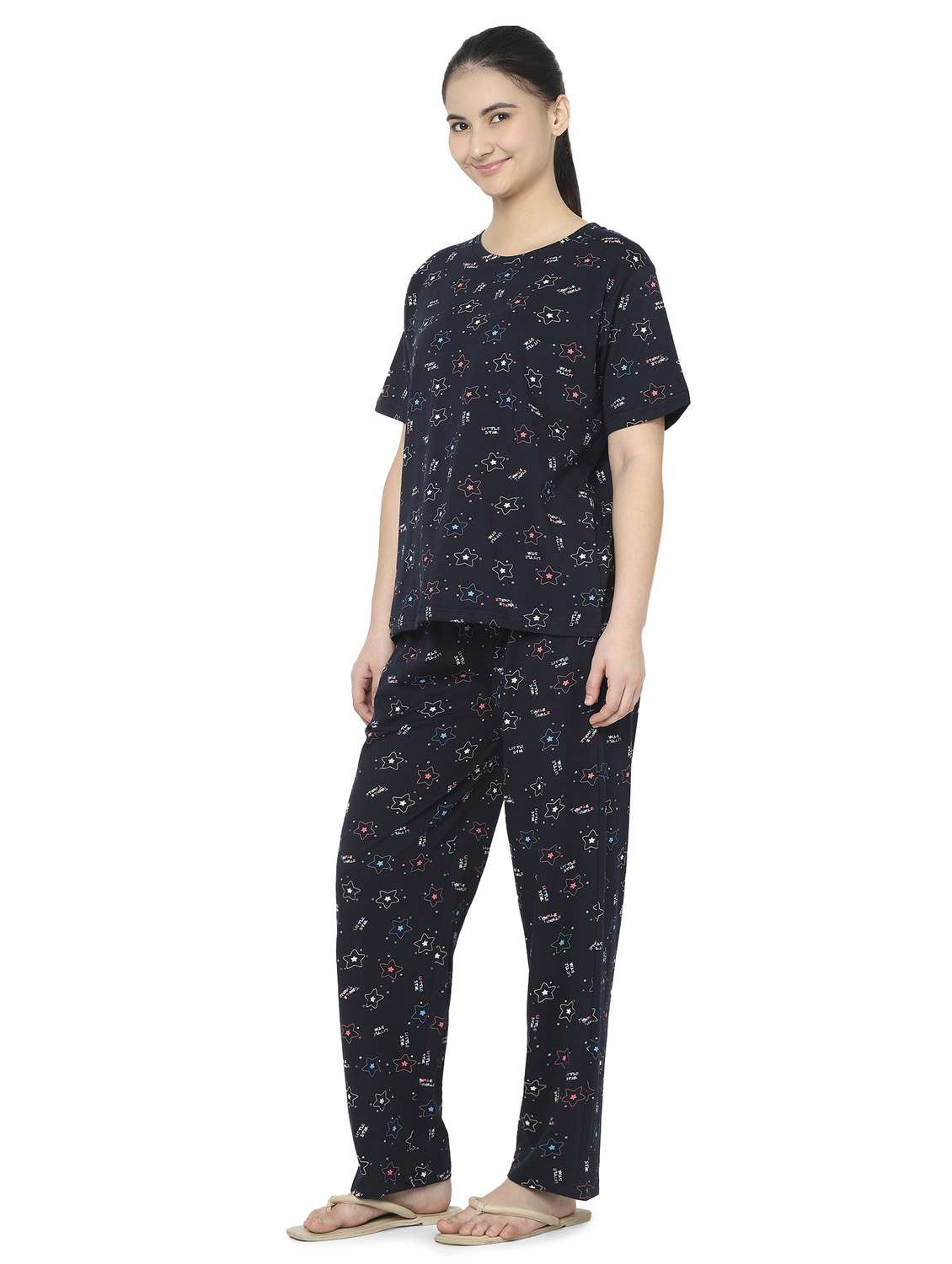 girls smarty pants navy blue cotton abstract night suit set - 22486094 -  Standard Image - 3