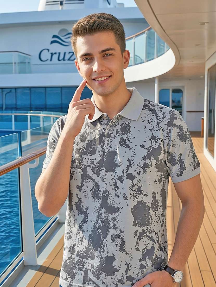 men printed short sleeve regular fit polo t-shirt
