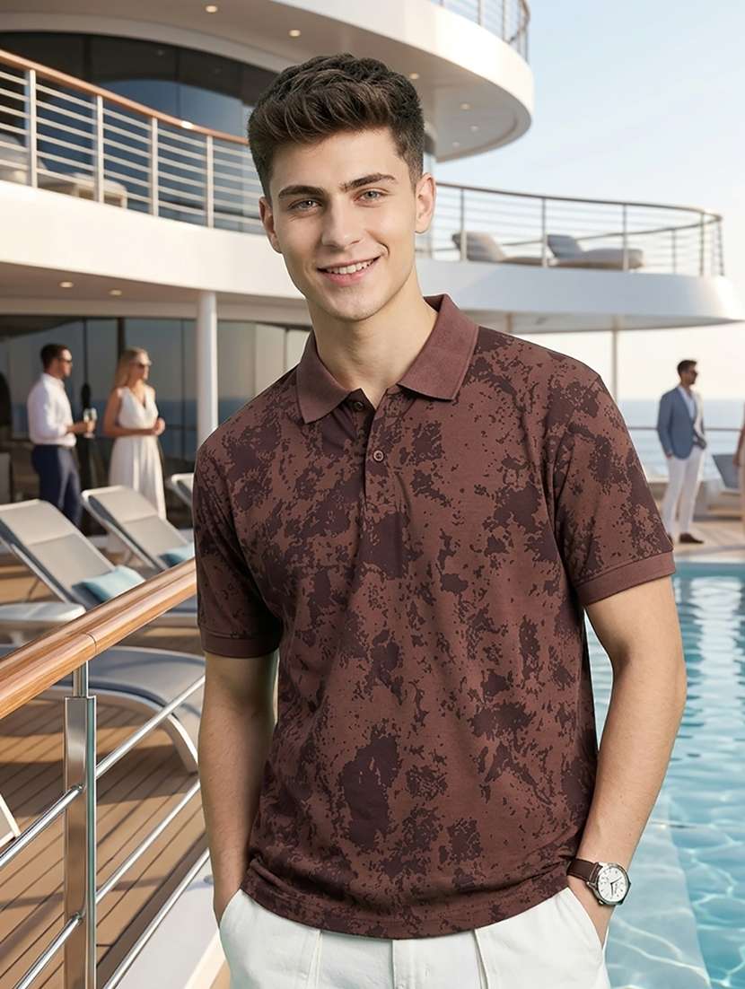 men printed short sleeve regular fit polo t-shirt