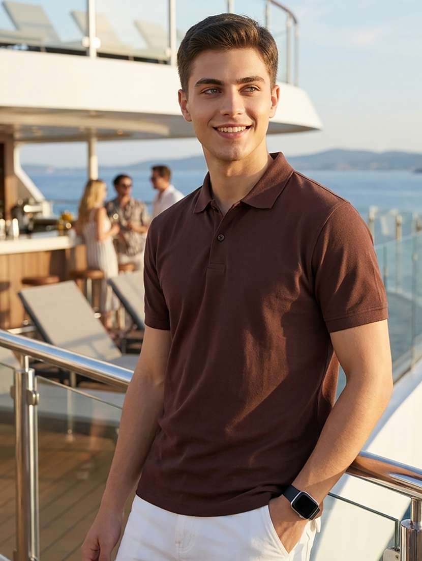 men solid short sleeve regular fit polo t-shirt