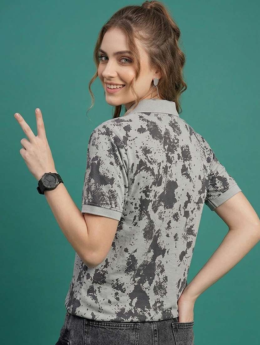 women printed polyester polo neck t-shirt - 22486152 -  Standard Image - 3