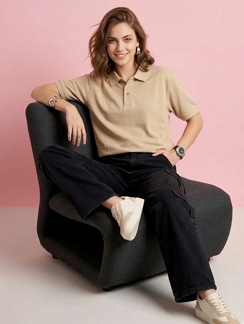 women beige polyester oversized t-shirt - 22486161 -  Standard Image - 3