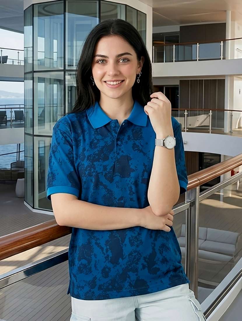 women blue polyester oversized t-shirt