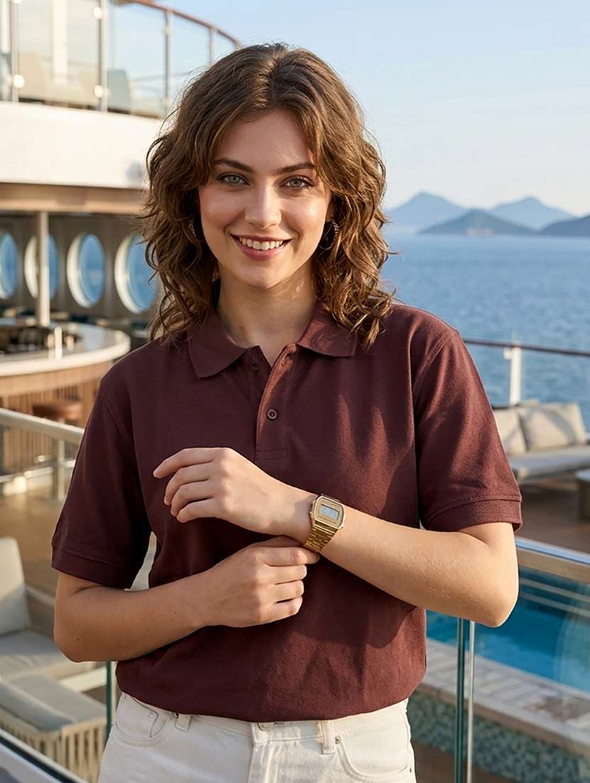women brown polyester oversized t-shirt