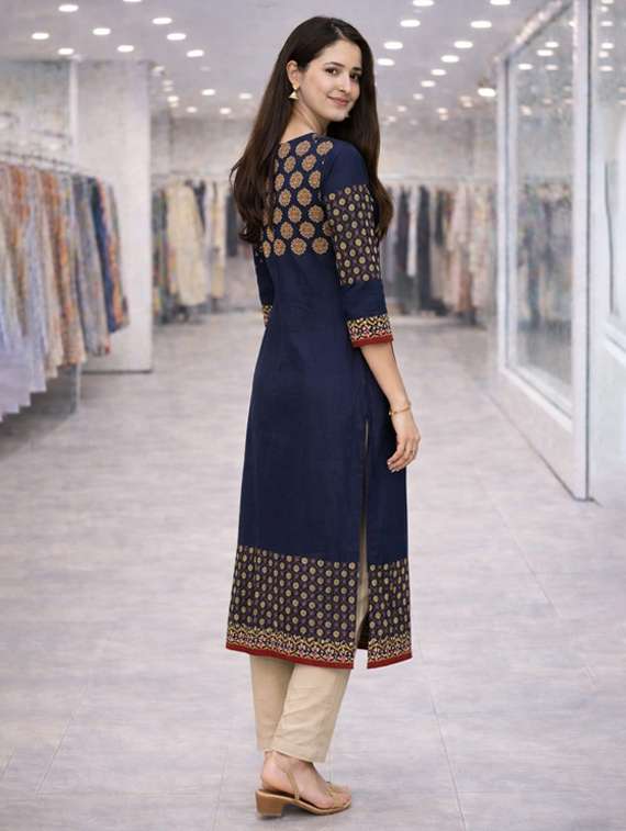 women printed three quarter sleeve straight kurta - 22486216 -  Standard Image - 3