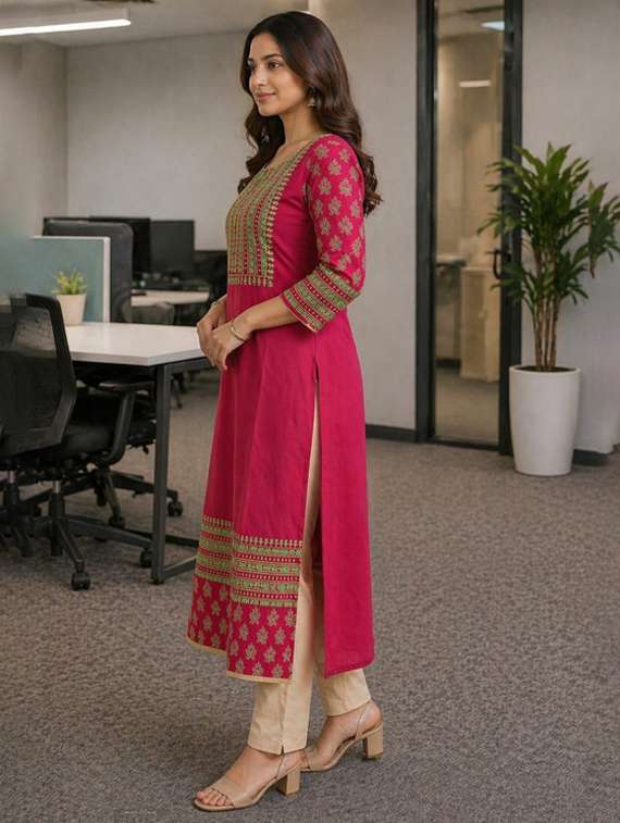 women printed three quarter sleeve straight kurta - 22486217 -  Standard Image - 3