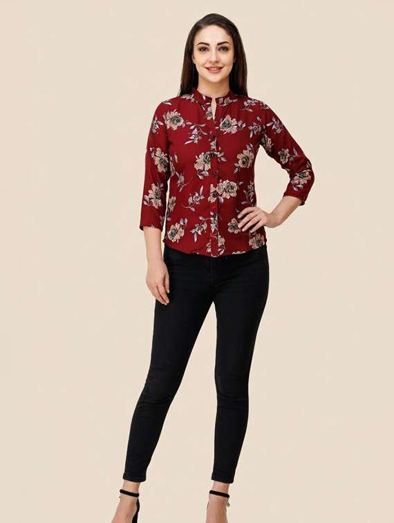 women maroon poly crepe regular shirt - 22486219 -  Standard Image - 3