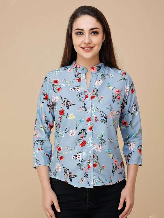 girls print poly crepe shirt