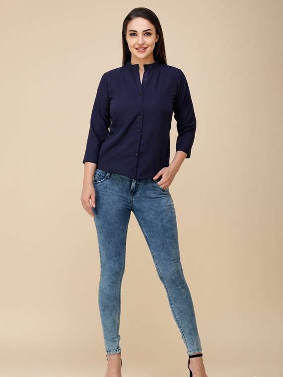 women blue poly crepe regular shirt - 22486223 -  Standard Image - 3